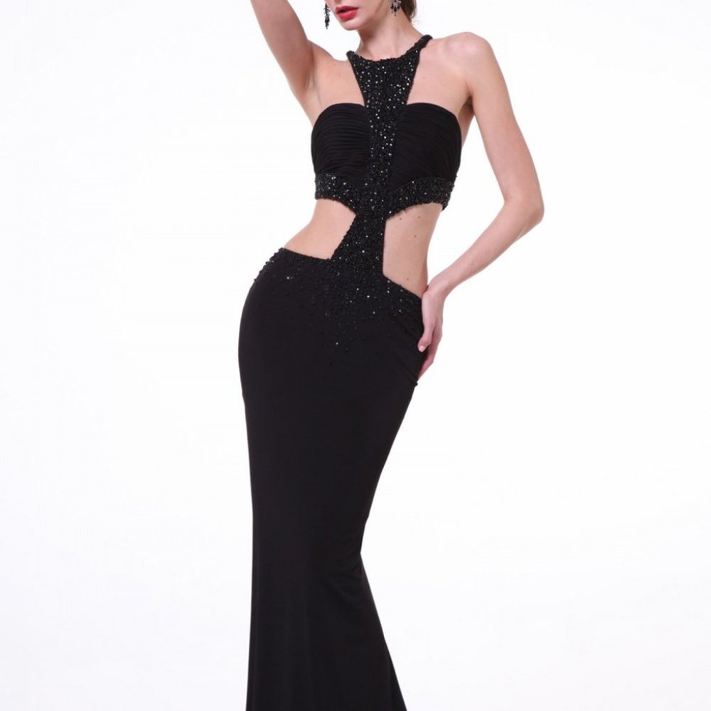 Halter Neck Sheath Cut Out Prom Dress CDJC4154